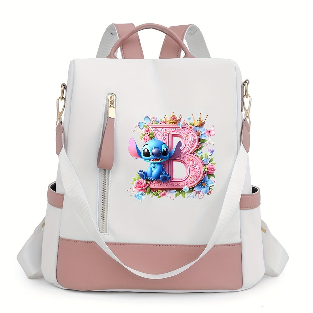 Stitch Backpack with A-Z Letter Print - Durable Polyester, Adjustable Straps, Spacious Design for Daily Commute, Work, Travel & Shopping - Stylish & Functional Backpack for Fans, Perfect Birthday Gift, Cute Backpack, For Teen