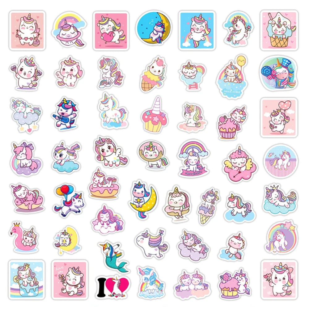 10/30/50/100pcs Kawaii Unicorn Cartoon Stickers For Guitar Laptop Luggage Phone Notebook PVC Waterproof Graffiti Decals Kids Toy