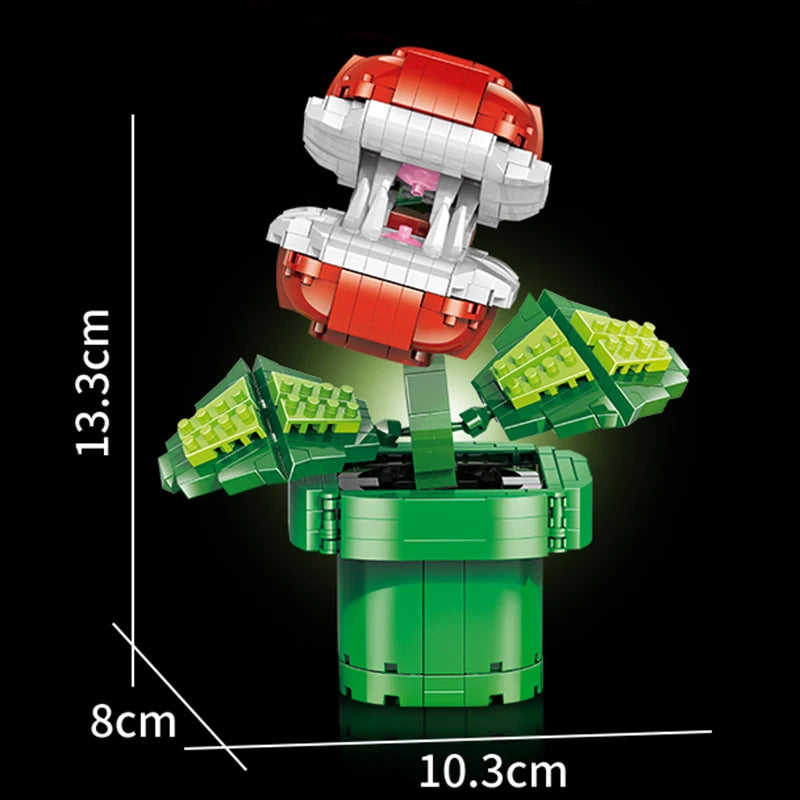 MOC Jumpman Flame Flower Mini Building Blocks Kit - Potted Plant Bricks Model Children Educational Toys Kids Christmas Gifts