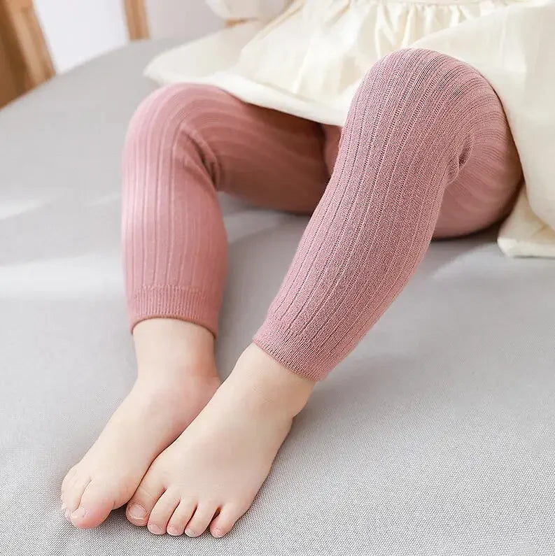 Toddler Girls Cotton Cable Knit Leggings Classic Solid Footless Tights Ankle Length Pants for Kids