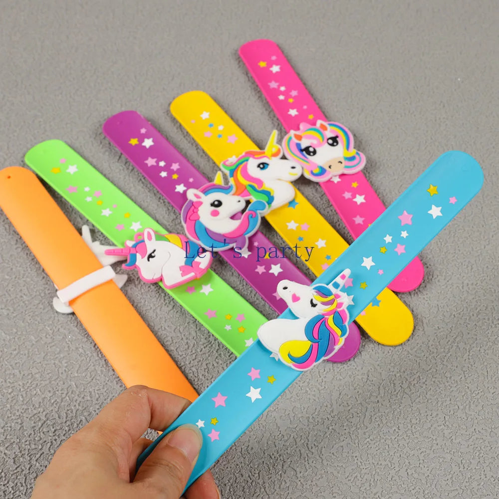 6Pcs Cartoon Unicorn Star Silicone Slap Bracelets Wristband Toys for Kids Birthday Party Favors Baby Shower Souvenir Goodie Bag