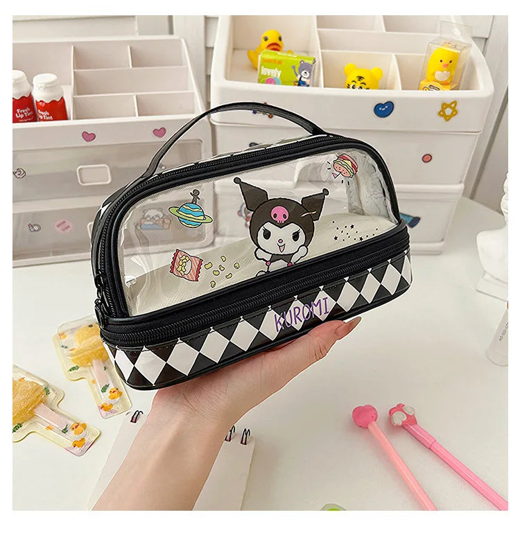 Sanrio Hello Kitty Pencil Bags Cartoon Kuromi My Melody Cinnamoroll Large Capacity Portable Stationery Box Storage Case Kids Toy