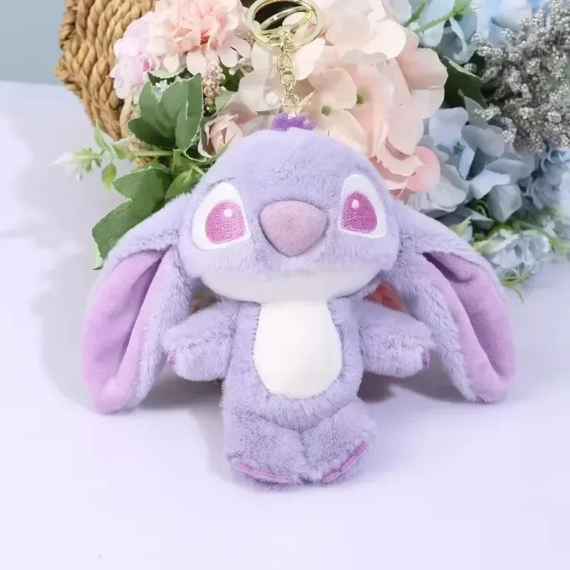 Cartoon Stitch Plush Keychain Soft Toy Cute Stuffed Animal Pendant Gift for Girls Angel Doll Bag Charm Kids Birthday Present
