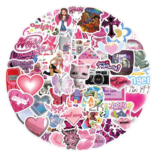 10/30/60/120pcs Retro Pink Y2K Stickers For Suitcase Skateboard Laptop Luggage Phone Car Styling DIY Decal Pegatinas