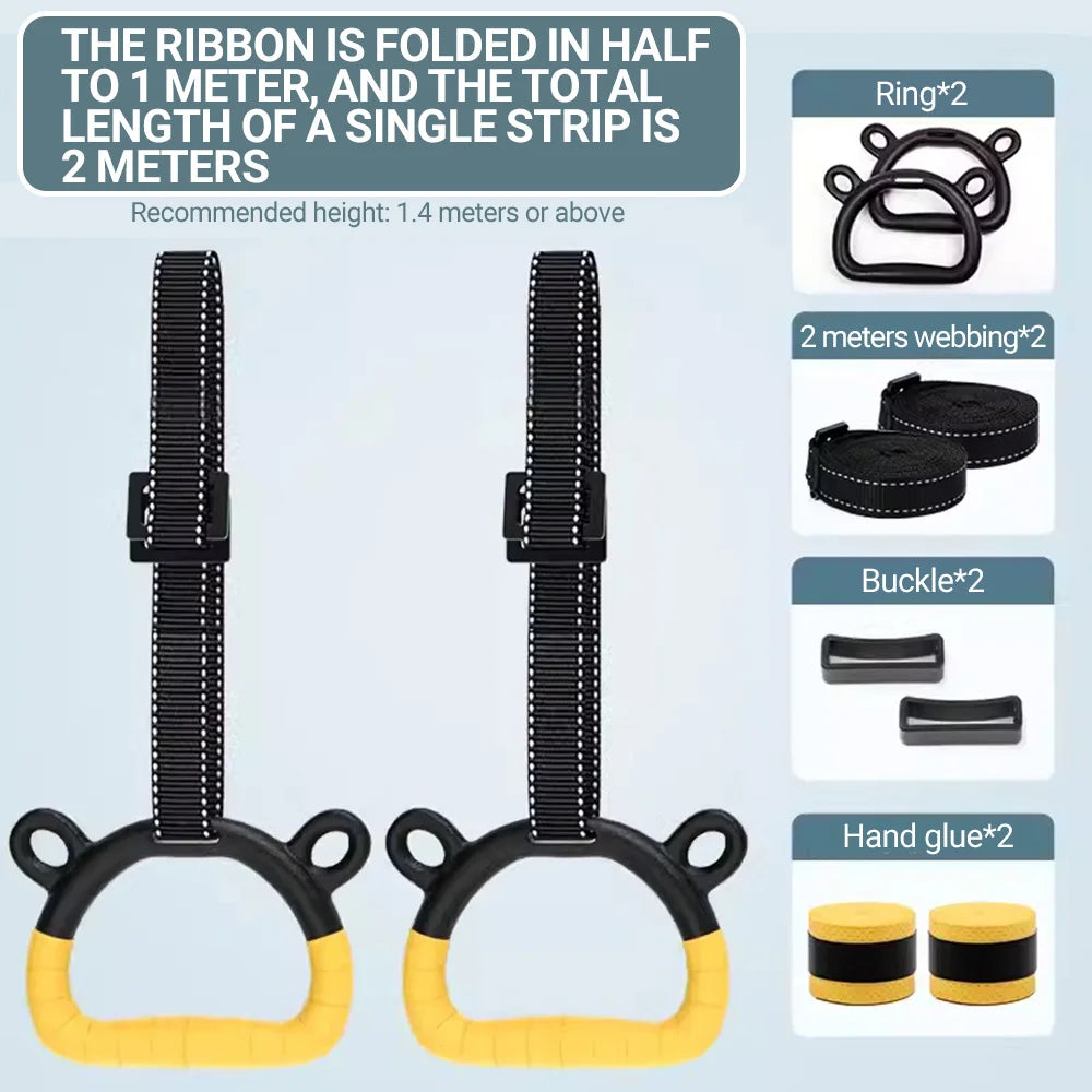 Kids Horizontal Bar with Gymnastic Rings Adjustable Hanging Straps for Indoor Pull-Up Hammock Play Children Fitness Strength Tra