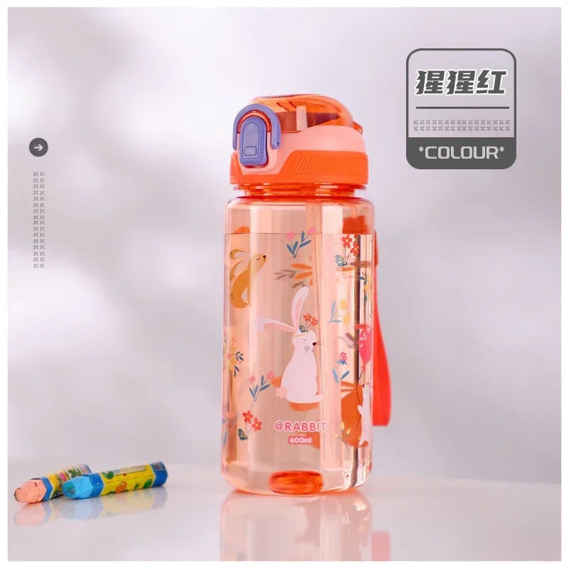 3Sizes Kids Cartoon Water Bottles Leakproof Water Sippy Cup with Straw and Strap Portable Drinking Bottle for Children School