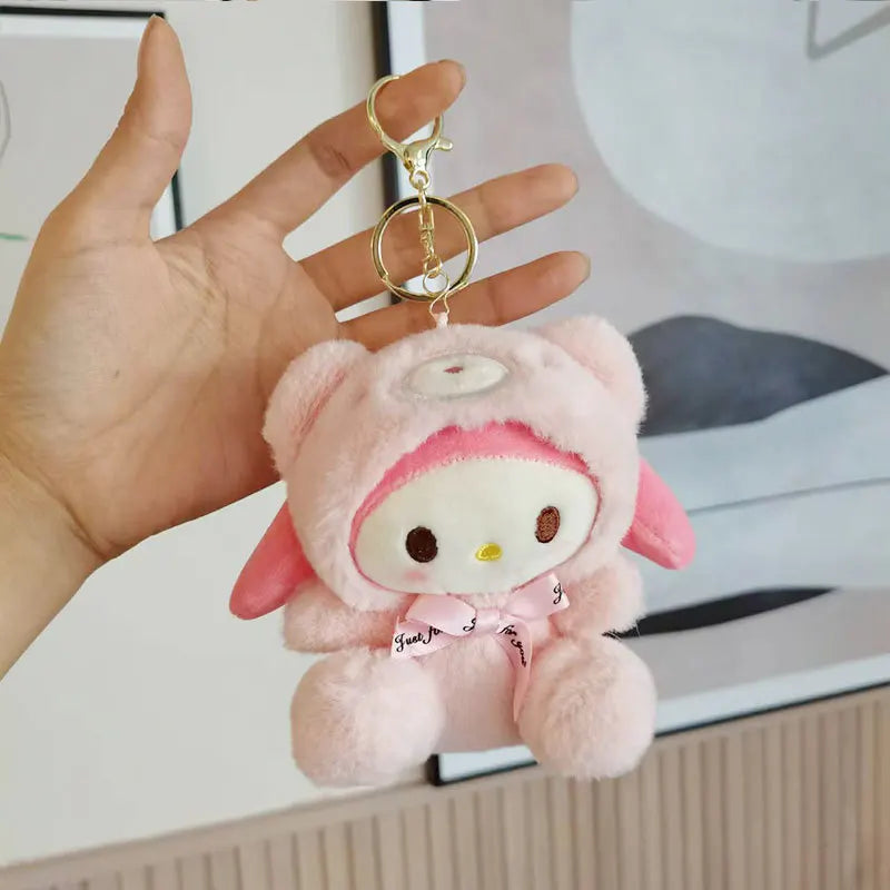 Sanrio 12CM Cute Plush Keychain for Children Hello Kitty Pendant Kuromi Cartoon KeyChain Backpack Decoration Gifts for Kids Toy