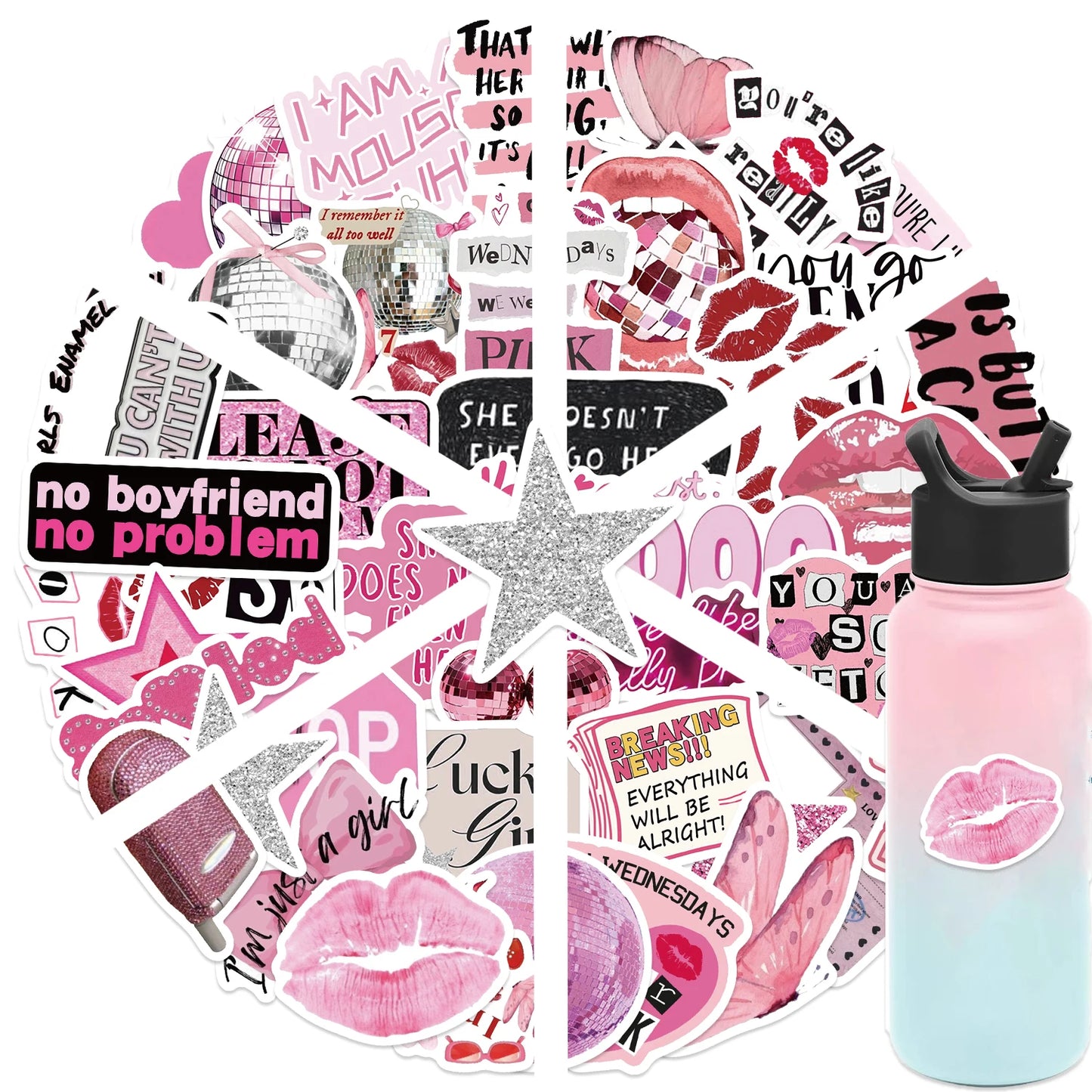 50pcs Ins Style Pink Ink Fresh Graffiti Stickers Suitable for Luggage Phone Cases Laptops Waterproof Cartoon Graffiti Stickers