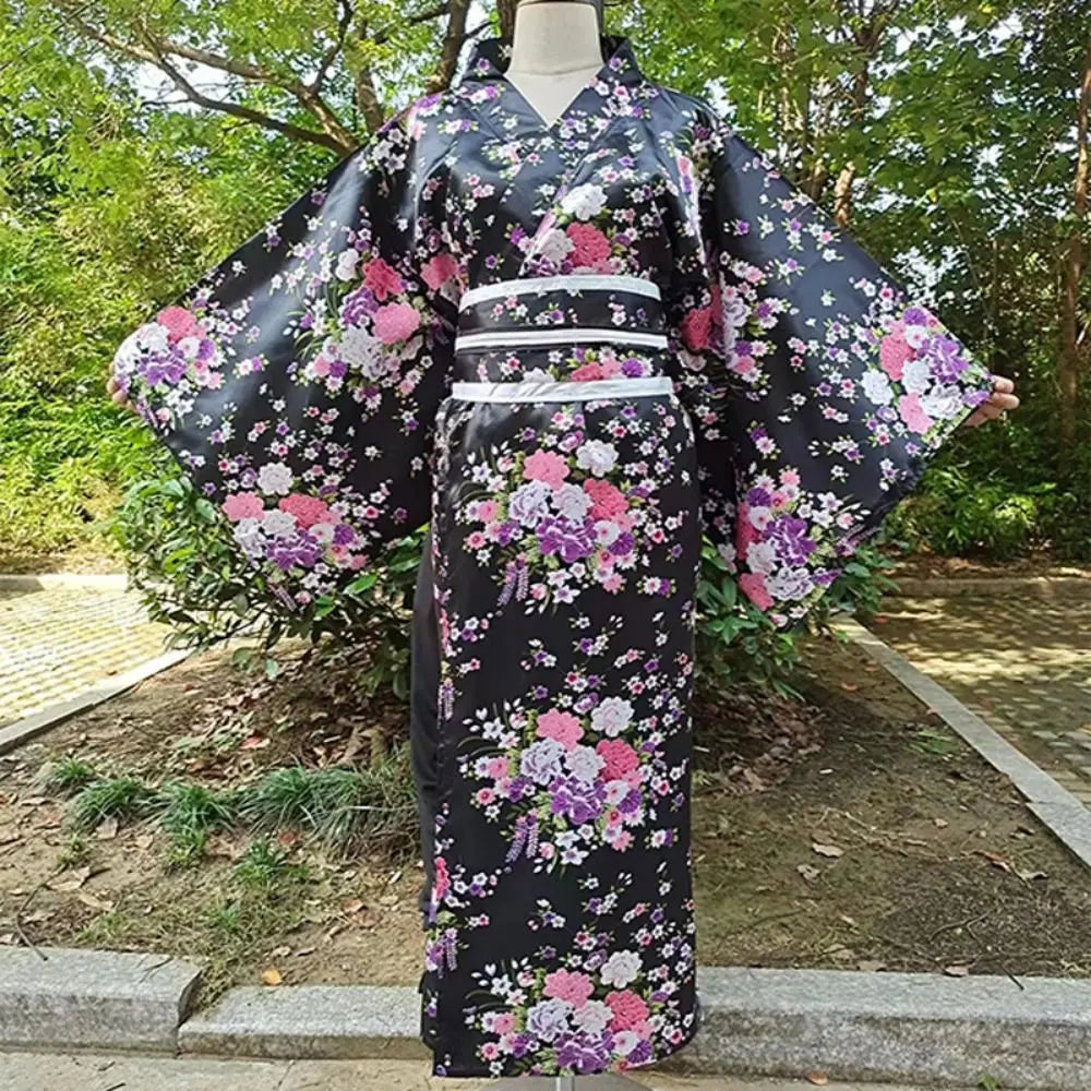 Cosplay Costume Traditional Japanese Kimono Japanese Style Printed Floral Sakura Girl Kimono Dress Asian Elegance