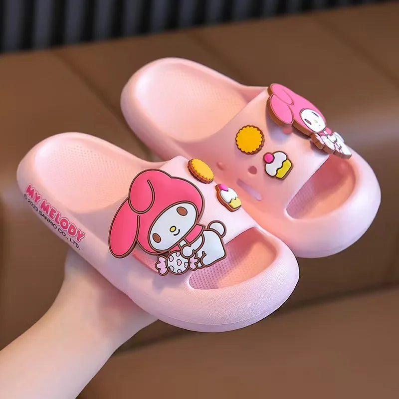 Sanrio Children's Slippers Kuromi Hello Kitty Kids Summer Cartoon Non-Slip Soft Soles Children Indoor Home Toddler Baby Sandals