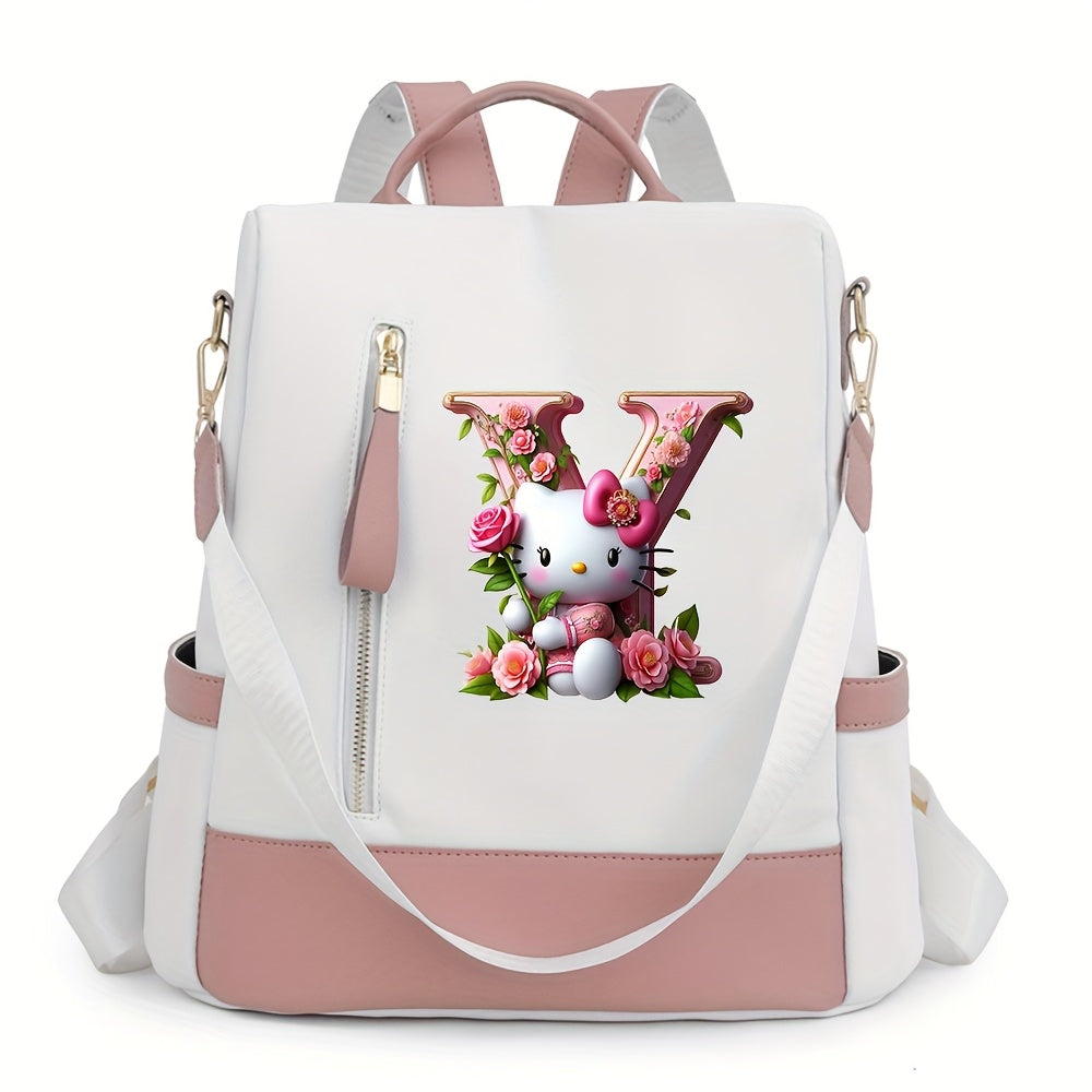 Sanrio Hello Kitty Backpack with Floral Initials - Pastel Pink accents, Spacious School & Travel Bag, Adjustable Shoulder Straps, Zipper Closure Compartments - Cute Sanrio Collectible Gift for Girls &, Cute Backpack, Casual O