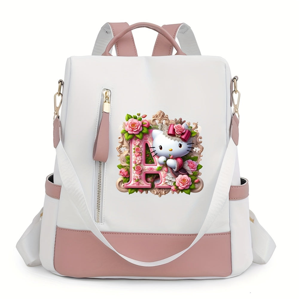 Sanrio Hello Kitty Backpack with Floral Initials - Pastel Pink accents, Spacious School & Travel Bag, Adjustable Shoulder Straps, Zipper Closure Compartments - Cute Sanrio Collectible Gift for Girls &, Cute Backpack, Casual O
