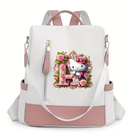 Sanrio Hello Kitty Backpack with Floral Initials - Pastel Pink accents, Spacious School & Travel Bag, Adjustable Shoulder Straps, Zipper Closure Compartments - Cute Sanrio Collectible Gift for Girls &, Cute Backpack, Casual O
