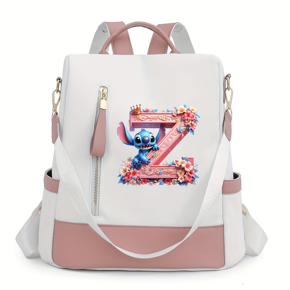 Stitch Backpack with A-Z Letter Print - Durable Polyester, Adjustable Straps, Spacious Design for Daily Commute, Work, Travel & Shopping - Stylish & Functional Backpack for Fans, Perfect Birthday Gift, Cute Backpack, For Teen