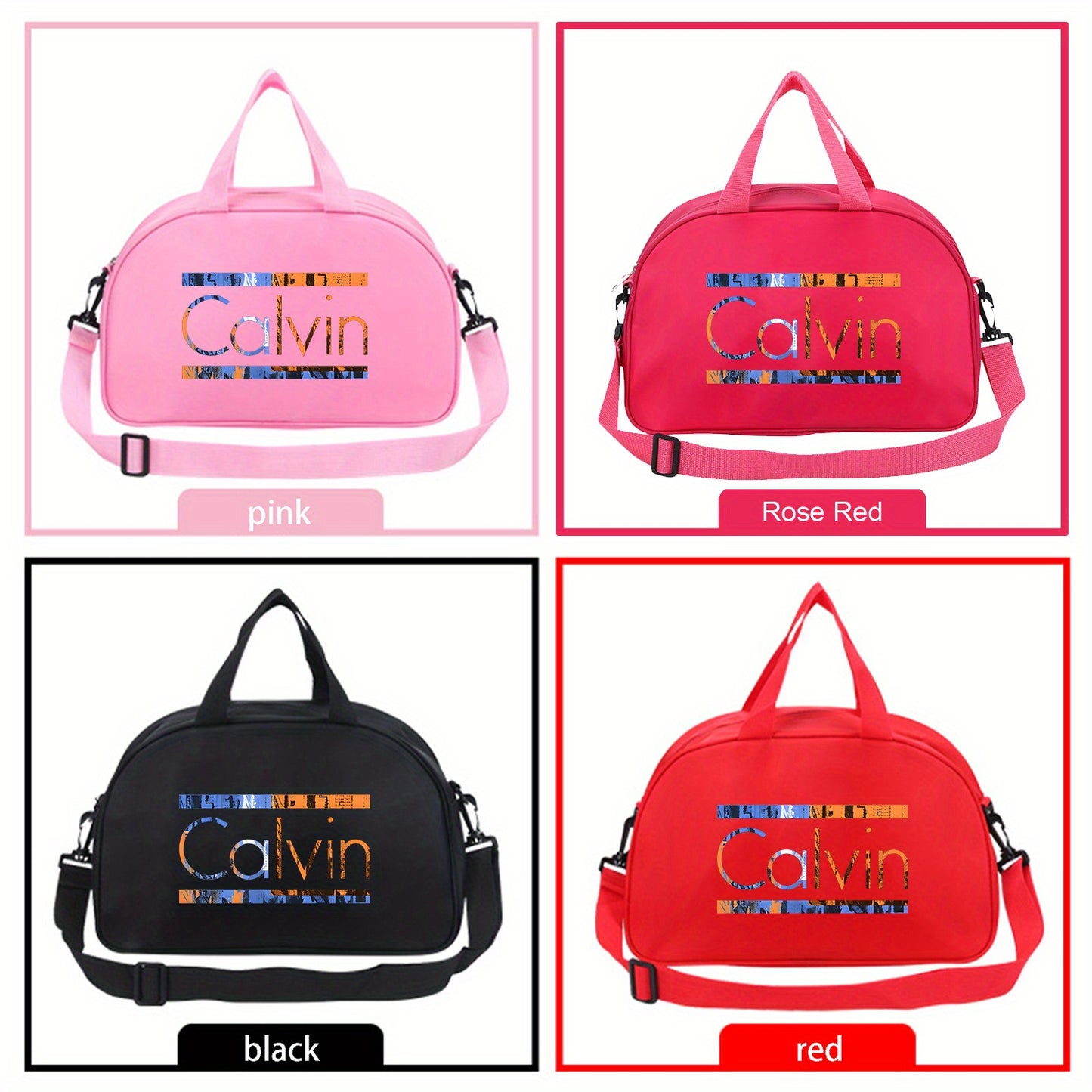 Calvin Printed Large Space Travel & Gym Bag - Lightweight Foldable Oxford Crossbody Bag with Adjustable Shoulder Strap, Vibrant Pink/Red/Black Options for Daily Commute, Sports, and Gym Use, Gym Bag, Sports Accessory, Playful