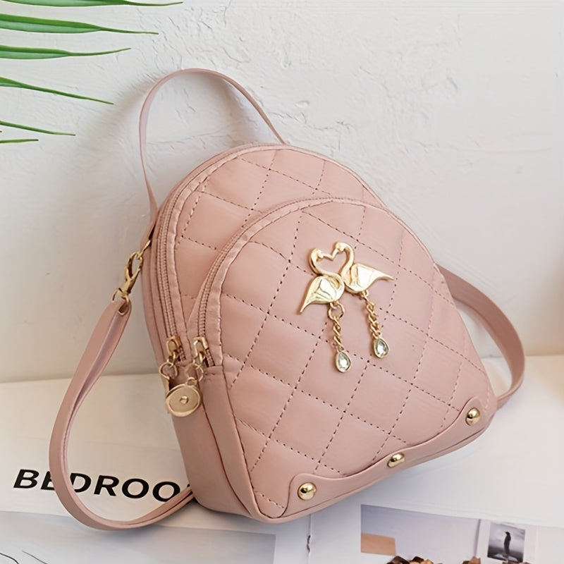 Stylish 's Adjustable & Detachable Strap Shoulder Bag - Large Capacity Lightweight Travel Bag with Metal Zipper, Multiple Compartments for Wallet, Phone, Makeup & Perfume - Casual Chic Design for Outings, Vacations (Pink/Blac