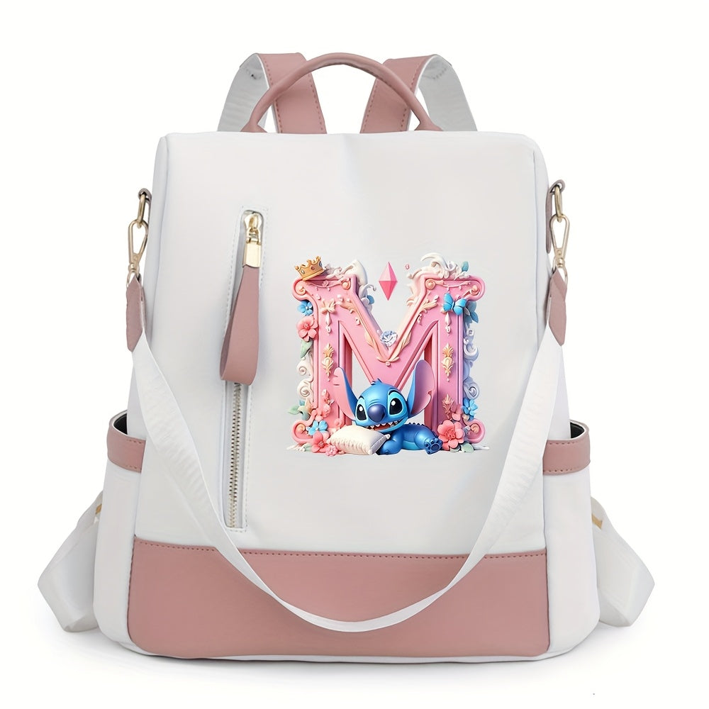 Stitch Backpack with A-Z Letter Print - Durable Polyester, Adjustable Straps, Spacious Design for Daily Commute, Work, Travel & Shopping - Stylish & Functional Backpack for Fans, Perfect Birthday Gift, Cute Backpack, For Teen
