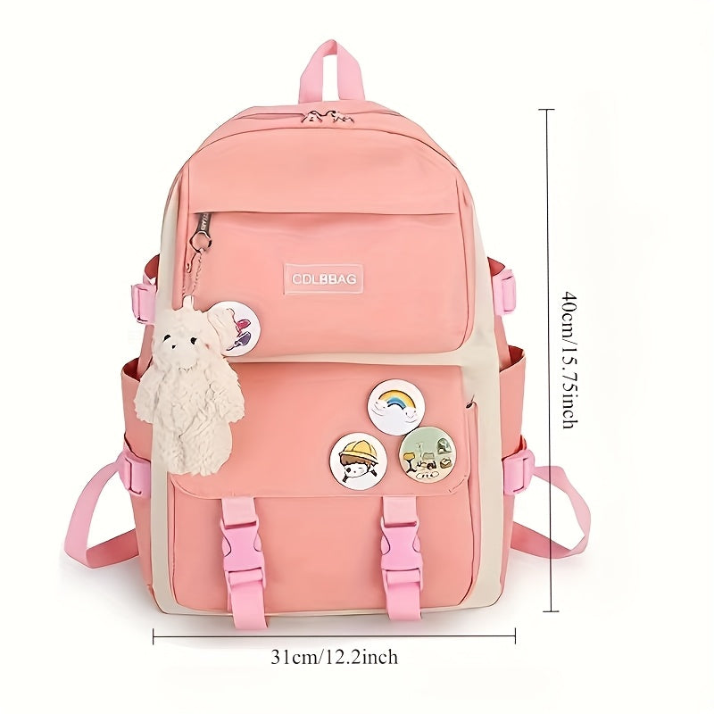 4pcs/ set Simple Casual Backpack Large Capacity Schoolbag Travel Bag Canvas Shoulder Bag, For Teenager