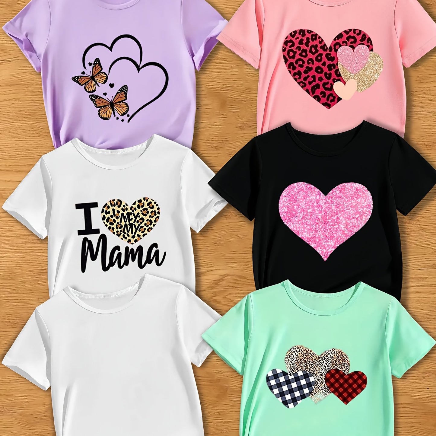 5 random colors (black, white, pink, purple, green), a girl fashion print knitted crew neck short sleeve top, fashion teen clothing, for Teenager