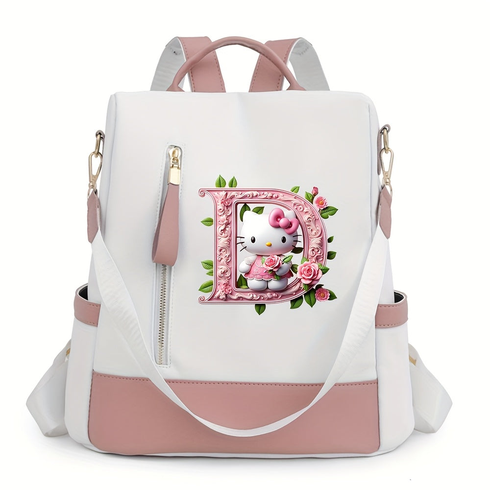 Sanrio Hello Kitty Backpack with Floral Initials - Pastel Pink accents, Spacious School & Travel Bag, Adjustable Shoulder Straps, Zipper Closure Compartments - Cute Sanrio Collectible Gift for Girls &, Cute Backpack, Casual O