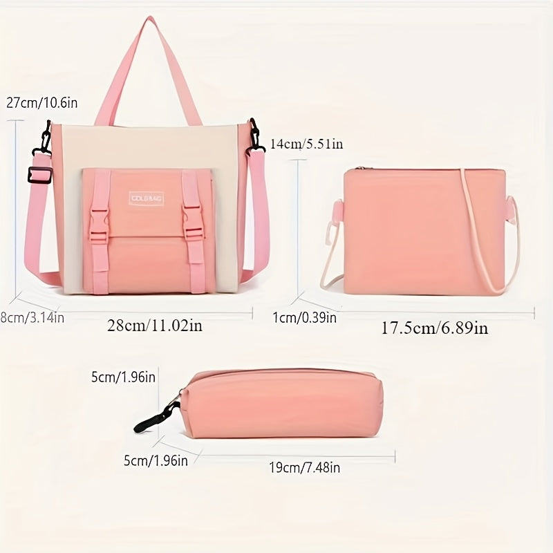 4pcs/ set Simple Casual Backpack Large Capacity Schoolbag Travel Bag Canvas Shoulder Bag, For Teenager