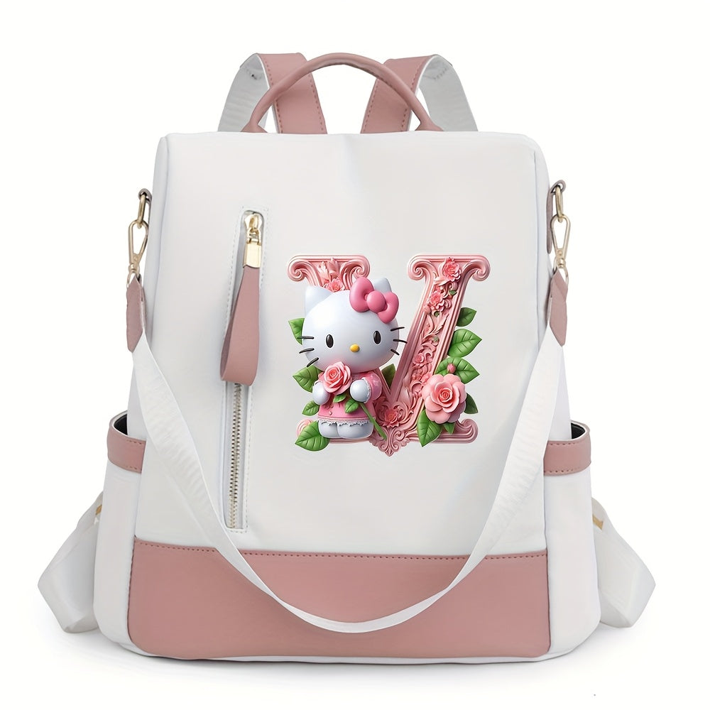 Sanrio Hello Kitty Backpack with Floral Initials - Pastel Pink accents, Spacious School & Travel Bag, Adjustable Shoulder Straps, Zipper Closure Compartments - Cute Sanrio Collectible Gift for Girls &, Cute Backpack, Casual O