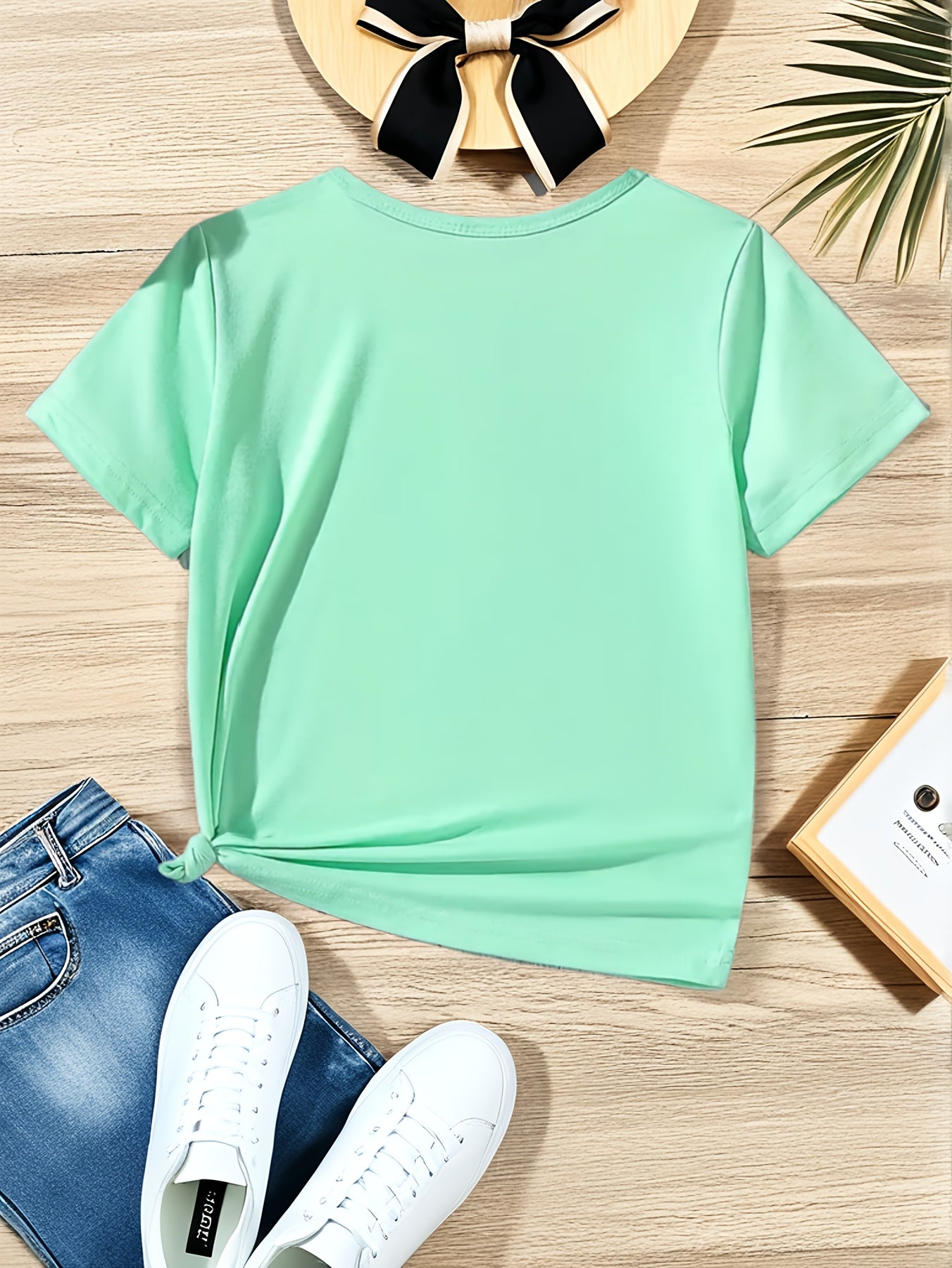 Girls' Everyday Knit Blouse - Random Colors (Black/White/Pink/Purple/Green/Rose) - Soft Crew Neck Summer Top - Machine Washable Everyday Outfit for School, Parties, Running Errands - Youth Fashion Tee, School Outfit, Playful