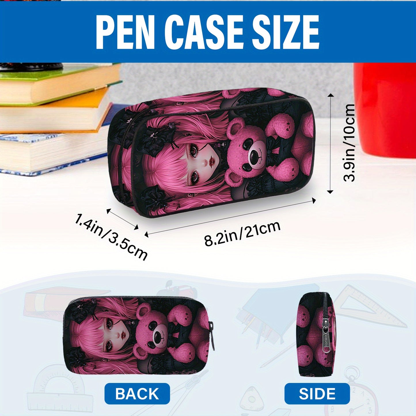 Gothic Kawaii Backpack Set, Durable and Lightweight, Large Capacity, Multi-Purpose, Perfect for School, Daily Use, or Gift Giving, Includes Matching Lunch Bag and Pencil Case, Back-to-School, For Teenager