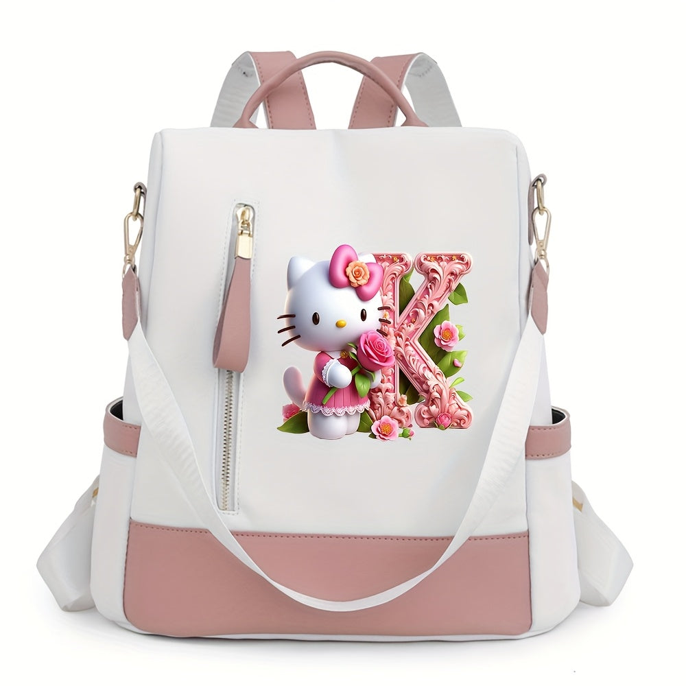 Sanrio Hello Kitty Backpack with Floral Initials - Pastel Pink accents, Spacious School & Travel Bag, Adjustable Shoulder Straps, Zipper Closure Compartments - Cute Sanrio Collectible Gift for Girls &, Cute Backpack, Casual O