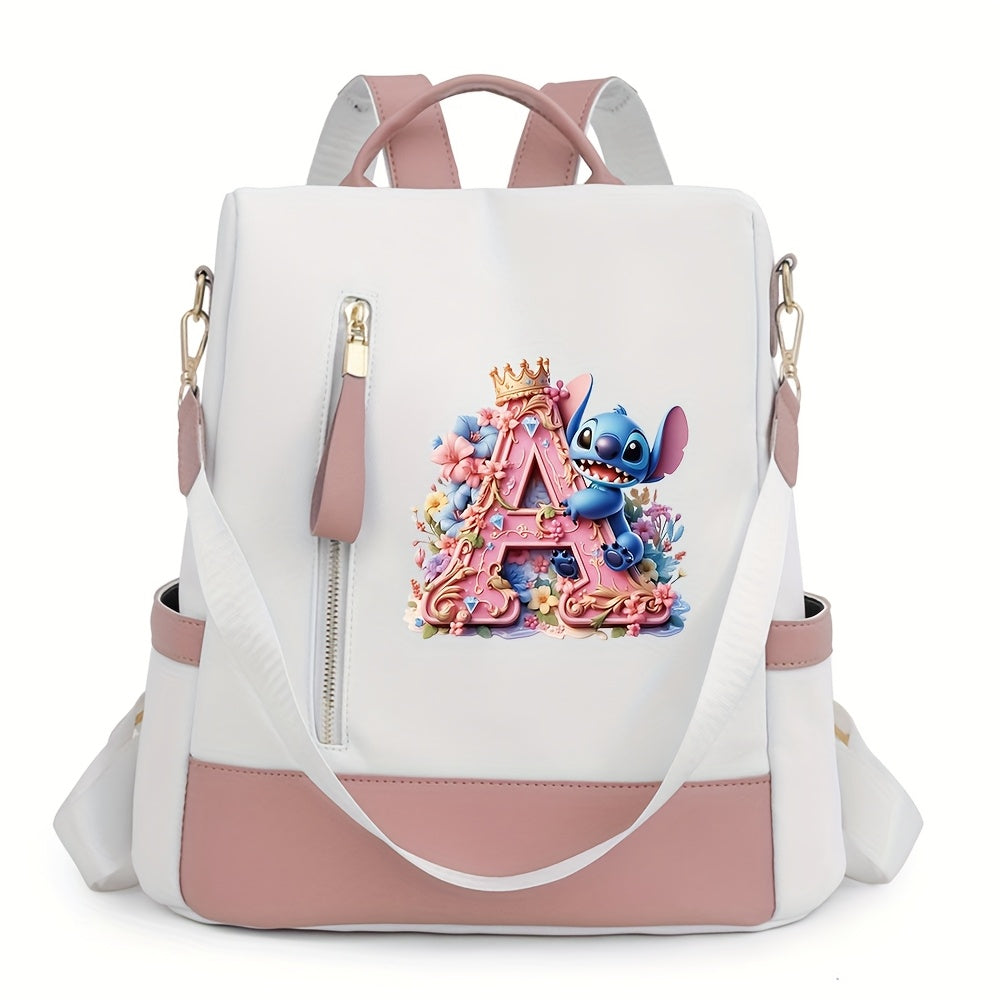 Stitch Backpack with A-Z Letter Print - Durable Polyester, Adjustable Straps, Spacious Design for Daily Commute, Work, Travel & Shopping - Stylish & Functional Backpack for Fans, Perfect Birthday Gift, Cute Backpack, For Teen