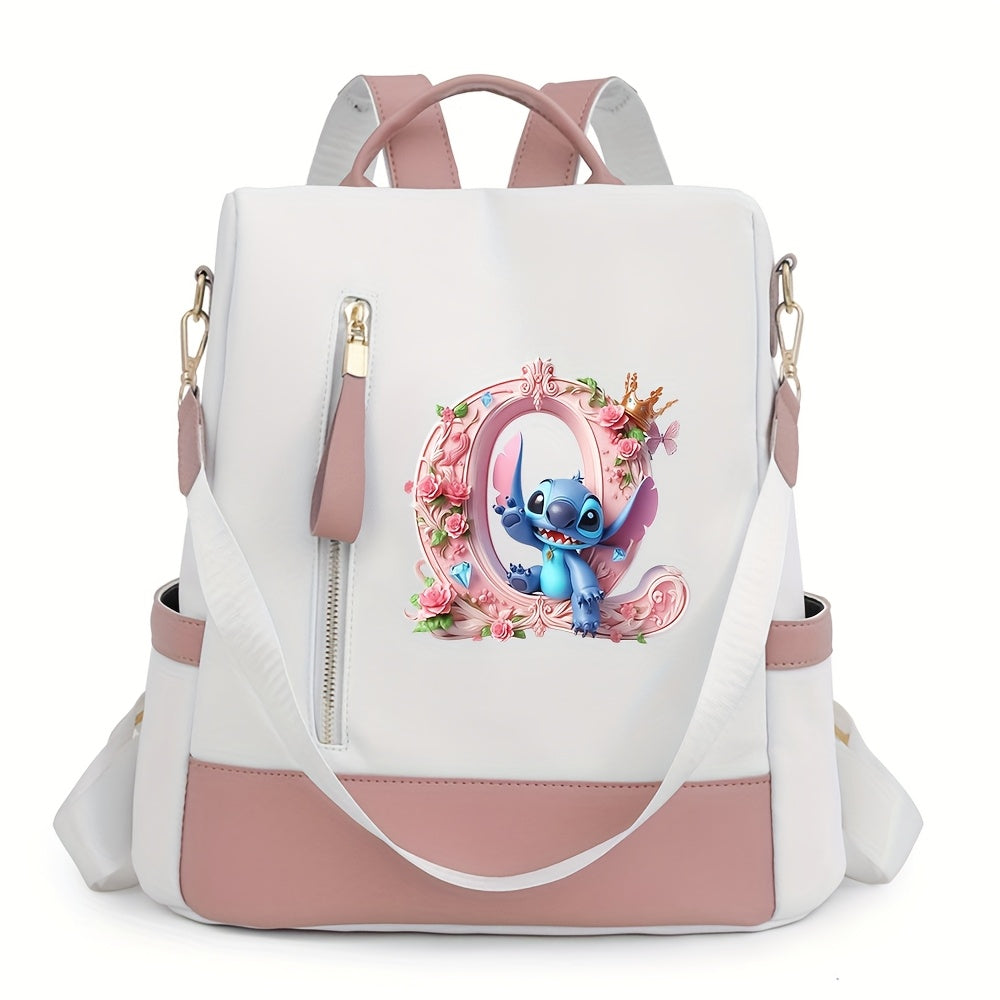 Stitch Backpack with A-Z Letter Print - Durable Polyester, Adjustable Straps, Spacious Design for Daily Commute, Work, Travel & Shopping - Stylish & Functional Backpack for Fans, Perfect Birthday Gift, Cute Backpack, For Teen