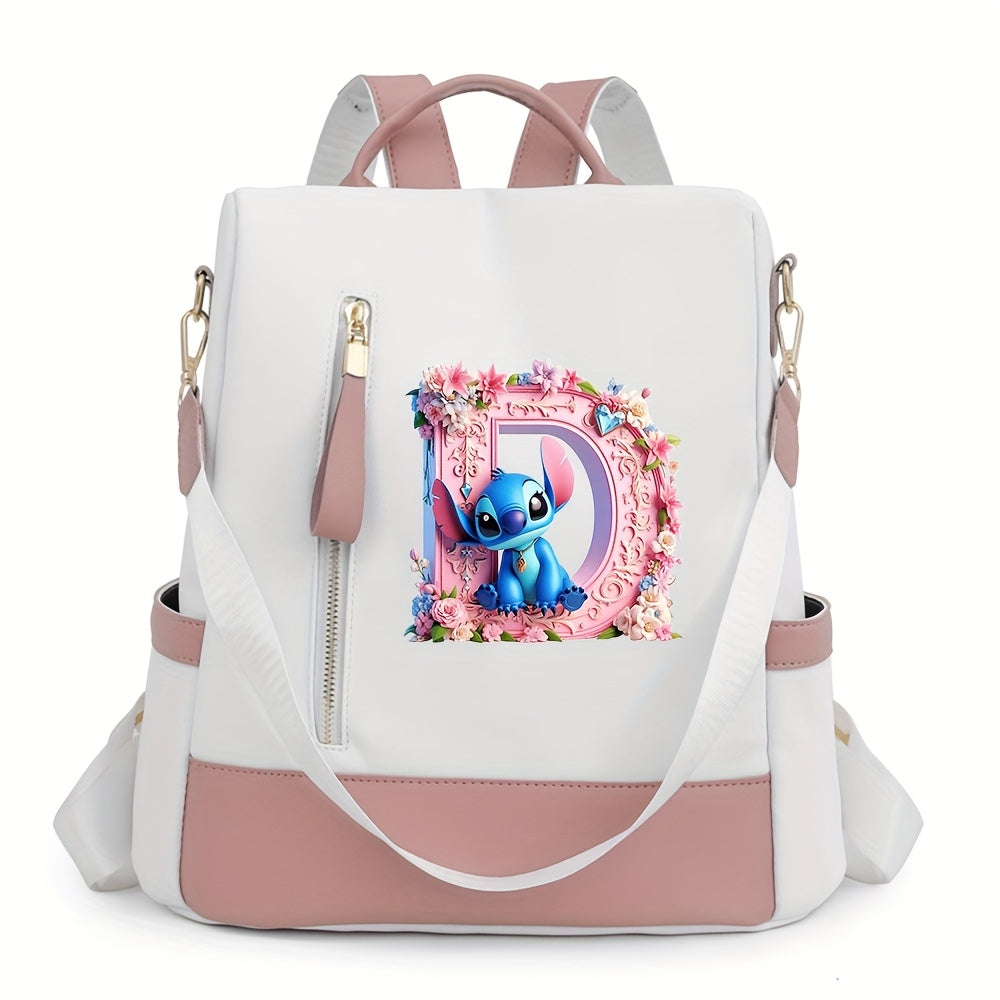 Stitch Backpack with A-Z Letter Print - Durable Polyester, Adjustable Straps, Spacious Design for Daily Commute, Work, Travel & Shopping - Stylish & Functional Backpack for Fans, Perfect Birthday Gift, Cute Backpack, For Teen