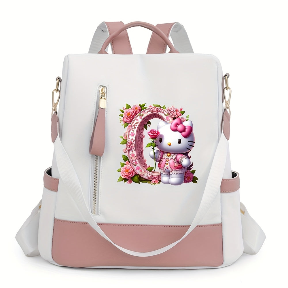 Sanrio Hello Kitty Backpack with Floral Initials - Pastel Pink accents, Spacious School & Travel Bag, Adjustable Shoulder Straps, Zipper Closure Compartments - Cute Sanrio Collectible Gift for Girls &, Cute Backpack, Casual O