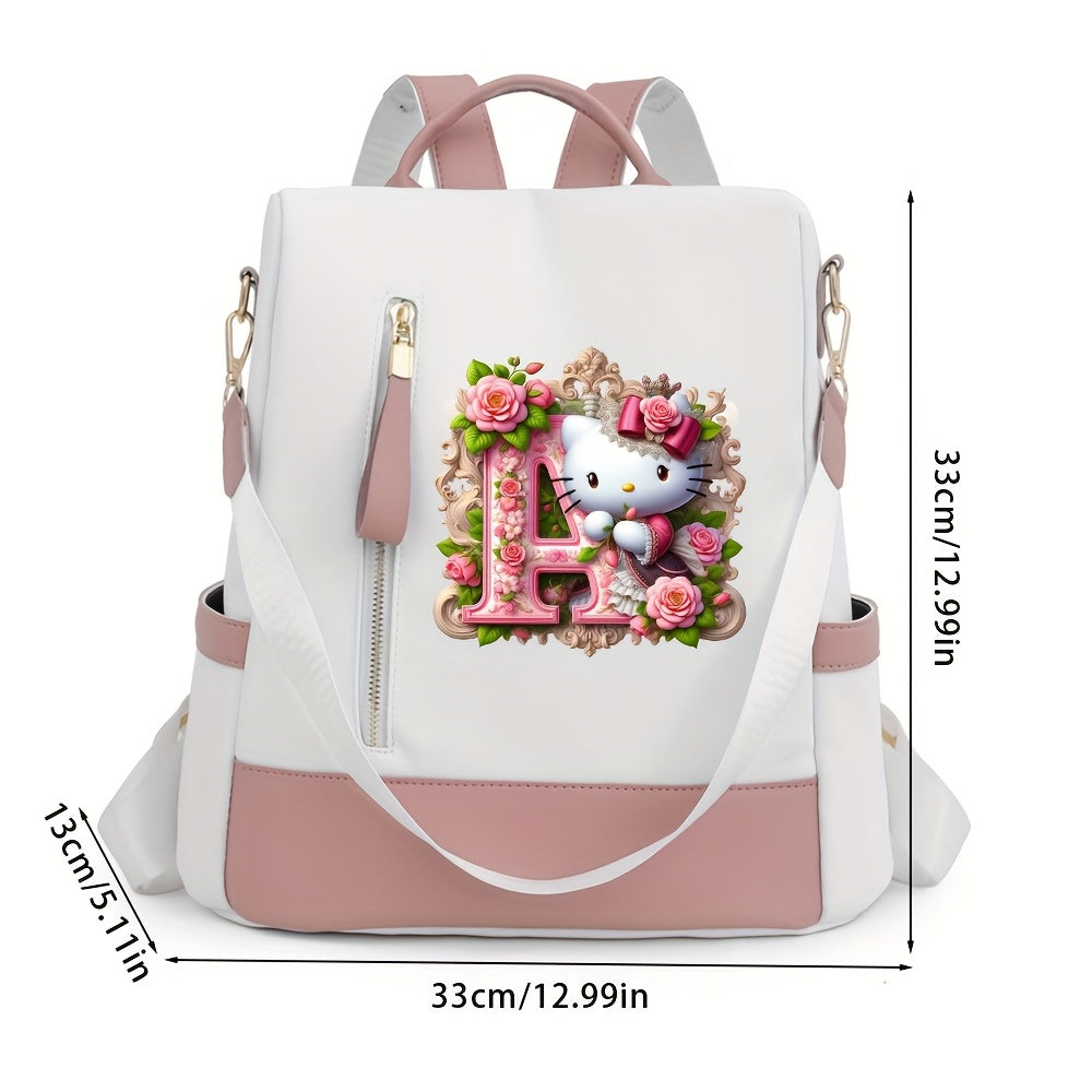 Sanrio Hello Kitty Backpack with Floral Initials - Pastel Pink accents, Spacious School & Travel Bag, Adjustable Shoulder Straps, Zipper Closure Compartments - Cute Sanrio Collectible Gift for Girls &, Cute Backpack, Casual O