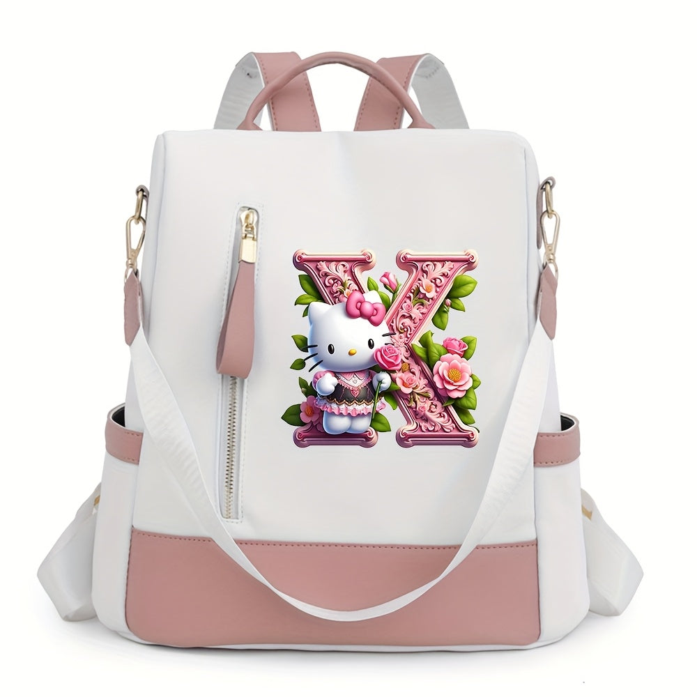 Sanrio Hello Kitty Backpack with Floral Initials - Pastel Pink accents, Spacious School & Travel Bag, Adjustable Shoulder Straps, Zipper Closure Compartments - Cute Sanrio Collectible Gift for Girls &, Cute Backpack, Casual O