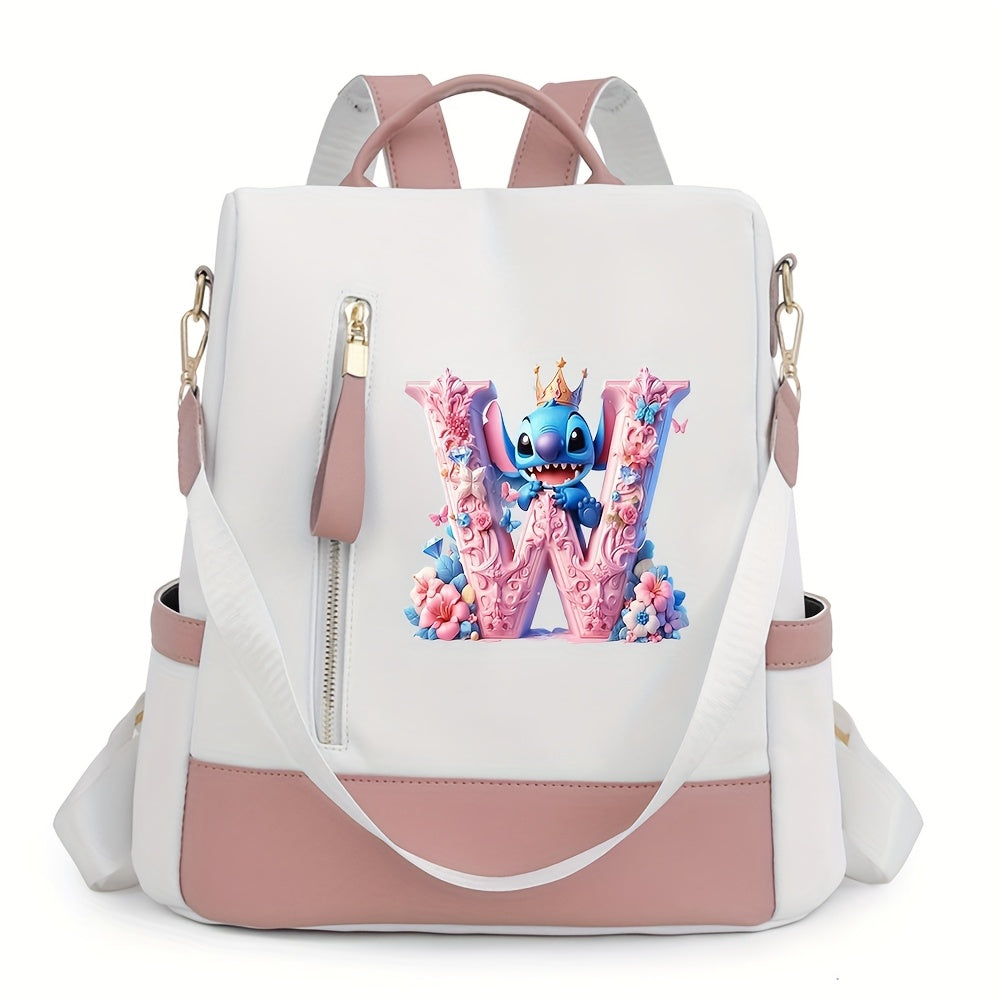 Stitch Backpack with A-Z Letter Print - Durable Polyester, Adjustable Straps, Spacious Design for Daily Commute, Work, Travel & Shopping - Stylish & Functional Backpack for Fans, Perfect Birthday Gift, Cute Backpack, For Teen