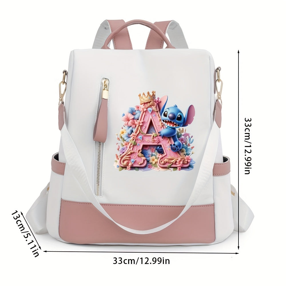 Stitch Backpack with A-Z Letter Print - Durable Polyester, Adjustable Straps, Spacious Design for Daily Commute, Work, Travel & Shopping - Stylish & Functional Backpack for Fans, Perfect Birthday Gift, Cute Backpack, For Teen