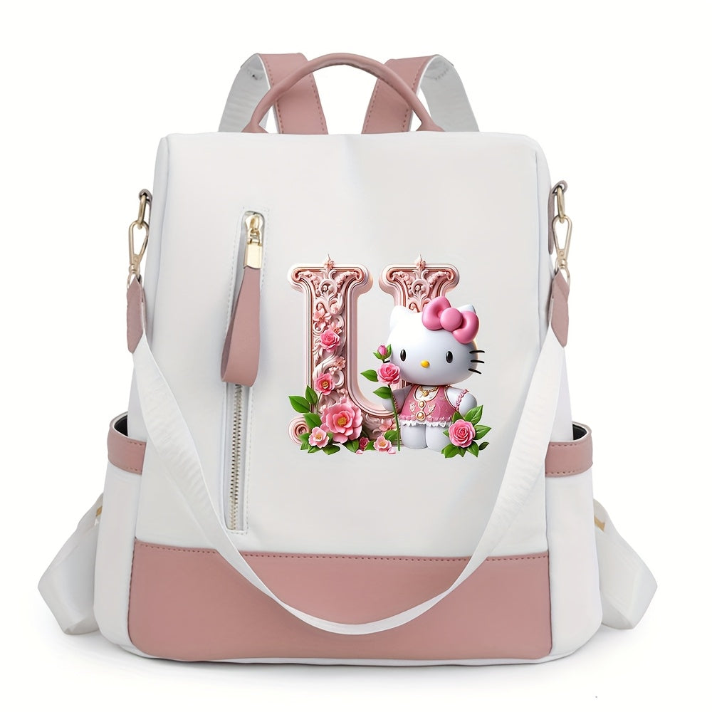 Sanrio Hello Kitty Backpack with Floral Initials - Pastel Pink accents, Spacious School & Travel Bag, Adjustable Shoulder Straps, Zipper Closure Compartments - Cute Sanrio Collectible Gift for Girls &, Cute Backpack, Casual O