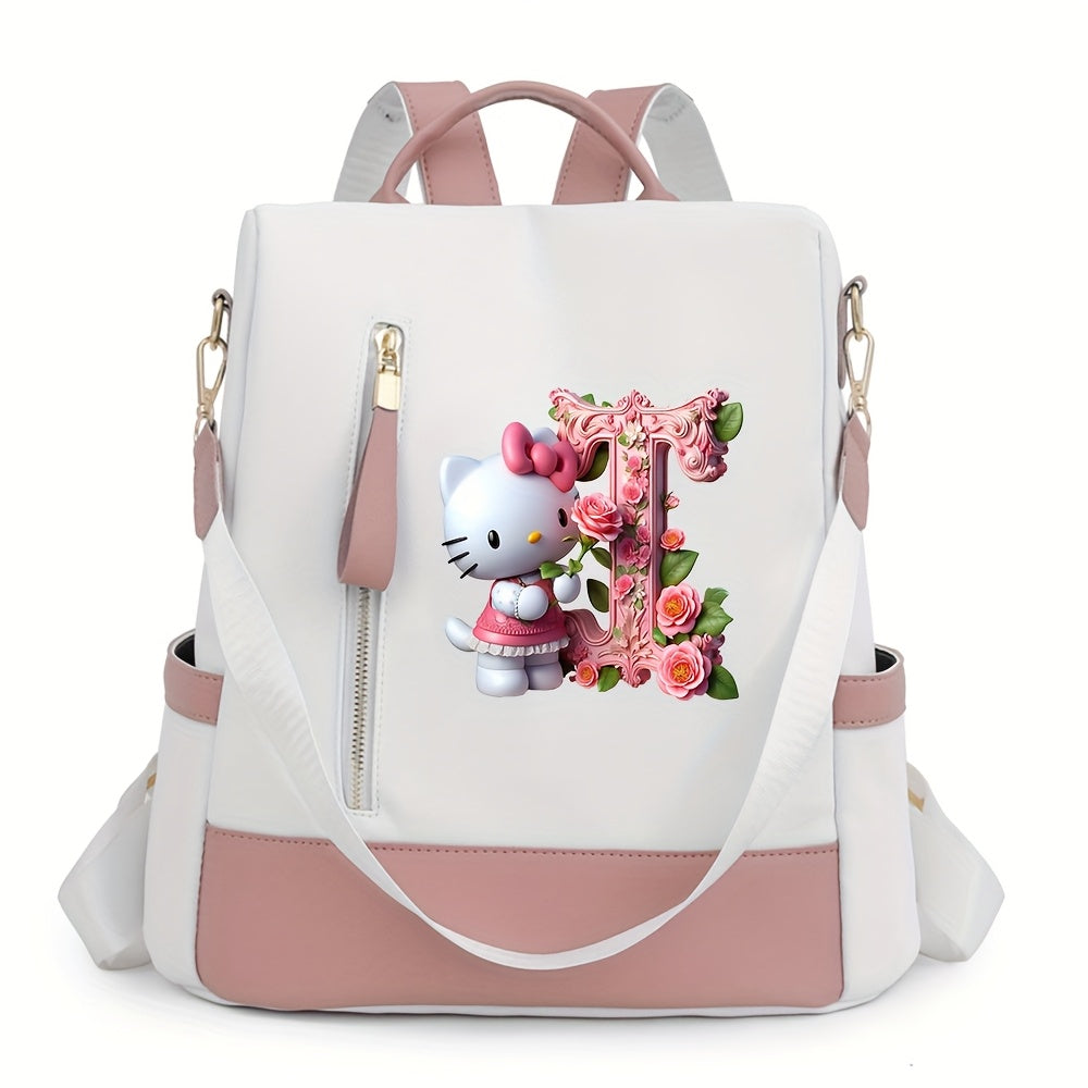 Sanrio Hello Kitty Backpack with Floral Initials - Pastel Pink accents, Spacious School & Travel Bag, Adjustable Shoulder Straps, Zipper Closure Compartments - Cute Sanrio Collectible Gift for Girls &, Cute Backpack, Casual O