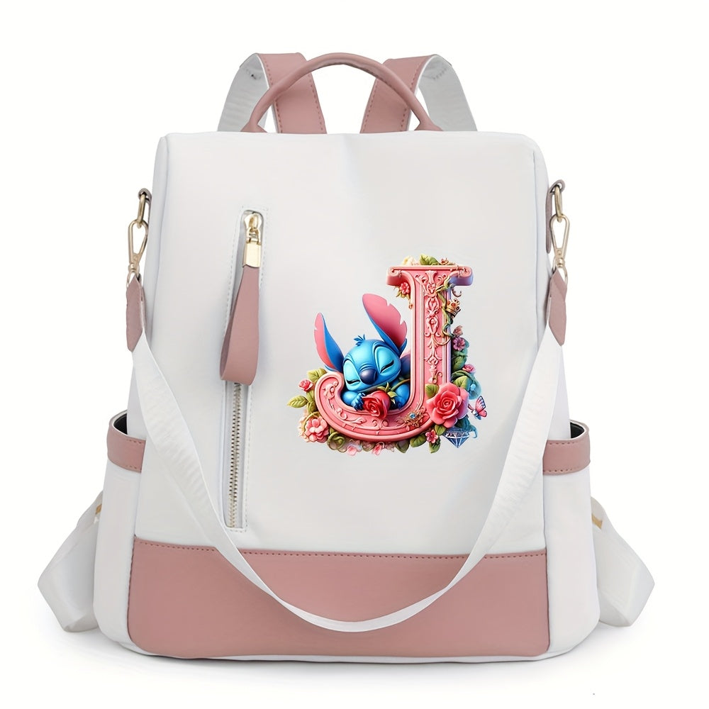 Stitch Backpack with A-Z Letter Print - Durable Polyester, Adjustable Straps, Spacious Design for Daily Commute, Work, Travel & Shopping - Stylish & Functional Backpack for Fans, Perfect Birthday Gift, Cute Backpack, For Teen