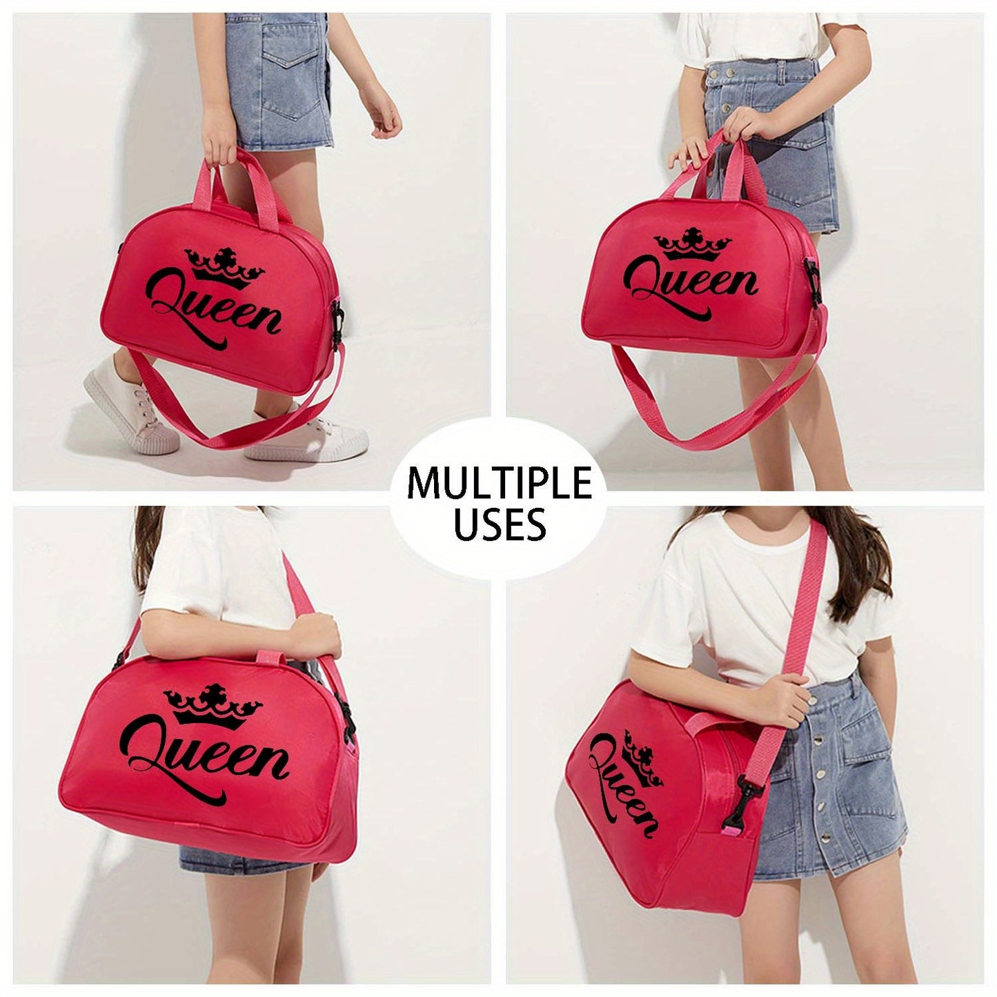 1pc Queen Printed Handbag, New Nylon Dance Bag, Multifunctional Messenger Bag, Fashion Luggage Bag, Casual Travel Bag, Sports Fitness Bag, Yoga Bag, For Teenager
