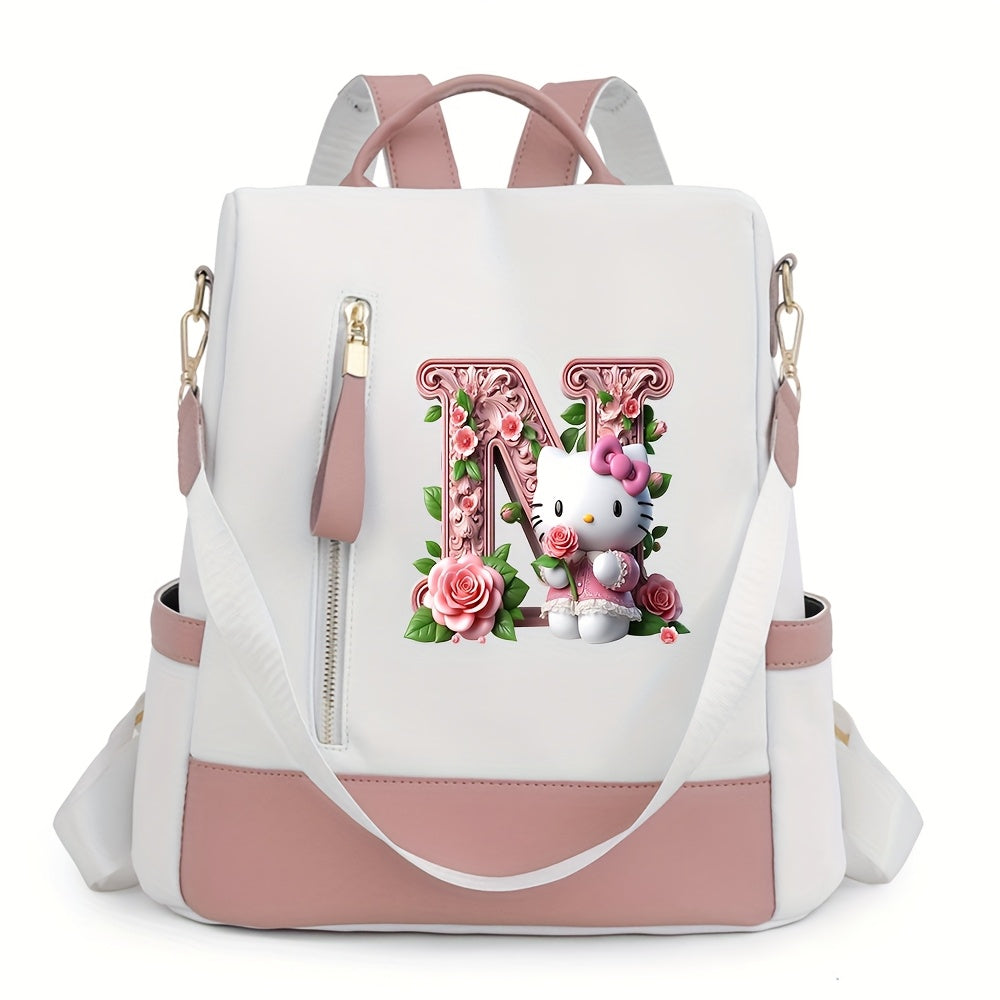 Sanrio Hello Kitty Backpack with Floral Initials - Pastel Pink accents, Spacious School & Travel Bag, Adjustable Shoulder Straps, Zipper Closure Compartments - Cute Sanrio Collectible Gift for Girls &, Cute Backpack, Casual O