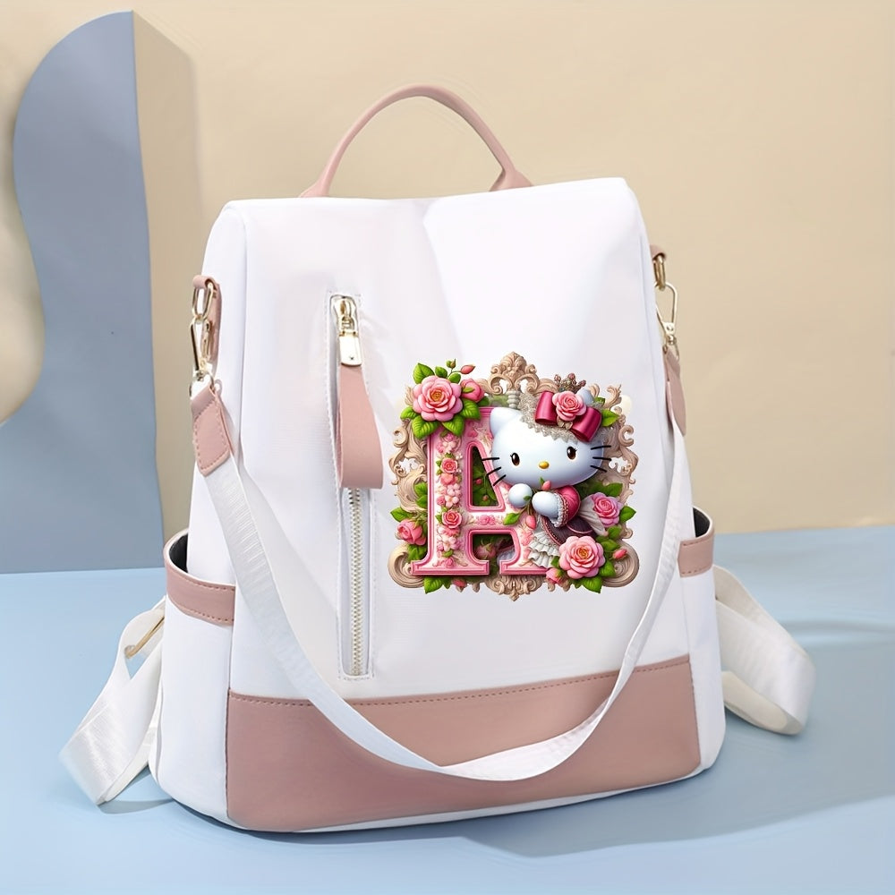 Sanrio Hello Kitty Backpack with Floral Initials - Pastel Pink accents, Spacious School & Travel Bag, Adjustable Shoulder Straps, Zipper Closure Compartments - Cute Sanrio Collectible Gift for Girls &, Cute Backpack, Casual O