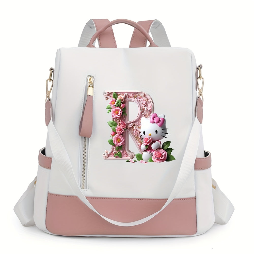 Sanrio Hello Kitty Backpack with Floral Initials - Pastel Pink accents, Spacious School & Travel Bag, Adjustable Shoulder Straps, Zipper Closure Compartments - Cute Sanrio Collectible Gift for Girls &, Cute Backpack, Casual O