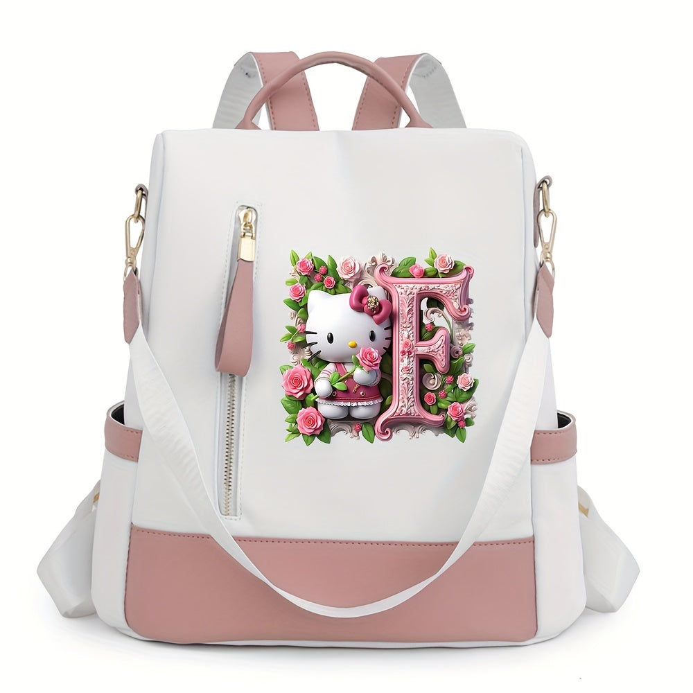 Sanrio Hello Kitty Backpack with Floral Initials - Pastel Pink accents, Spacious School & Travel Bag, Adjustable Shoulder Straps, Zipper Closure Compartments - Cute Sanrio Collectible Gift for Girls &, Cute Backpack, Casual O