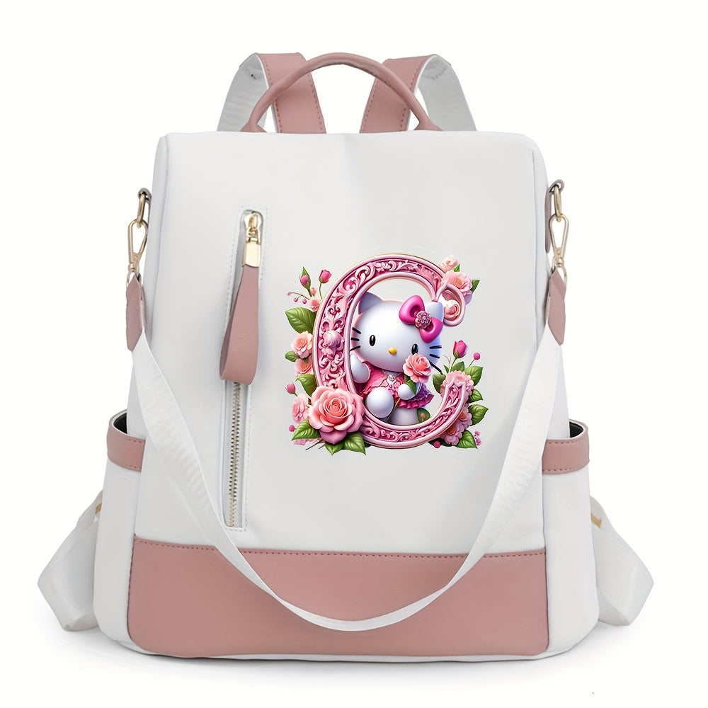 Sanrio Hello Kitty Backpack with Floral Initials - Pastel Pink accents, Spacious School & Travel Bag, Adjustable Shoulder Straps, Zipper Closure Compartments - Cute Sanrio Collectible Gift for Girls &, Cute Backpack, Casual O