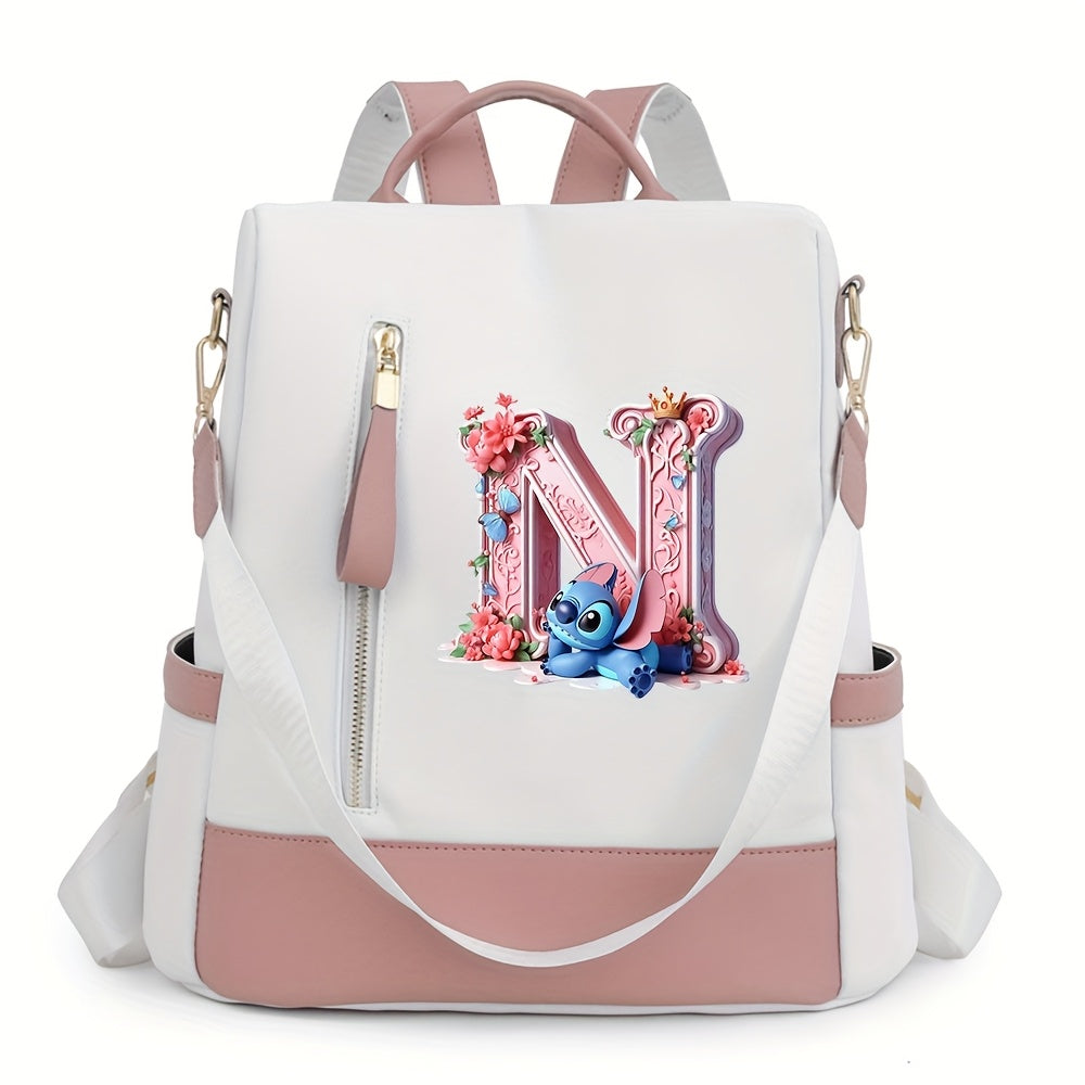 Stitch Backpack with A-Z Letter Print - Durable Polyester, Adjustable Straps, Spacious Design for Daily Commute, Work, Travel & Shopping - Stylish & Functional Backpack for Fans, Perfect Birthday Gift, Cute Backpack, For Teen