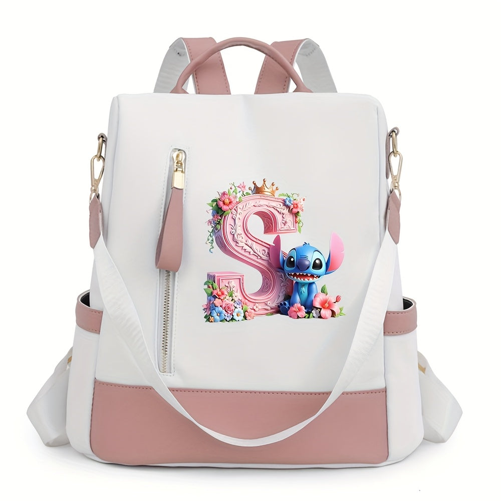 Stitch Backpack with A-Z Letter Print - Durable Polyester, Adjustable Straps, Spacious Design for Daily Commute, Work, Travel & Shopping - Stylish & Functional Backpack for Fans, Perfect Birthday Gift, Cute Backpack, For Teen