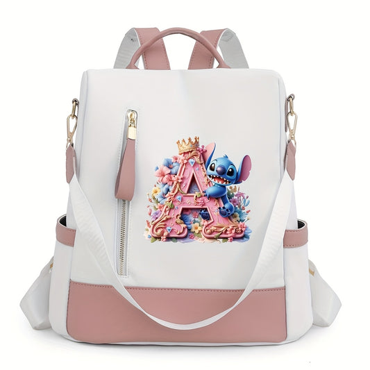Stitch Backpack with A-Z Letter Print - Durable Polyester, Adjustable Straps, Spacious Design for Daily Commute, Work, Travel & Shopping - Stylish & Functional Backpack for Fans, Perfect Birthday Gift, Cute Backpack, For Teen