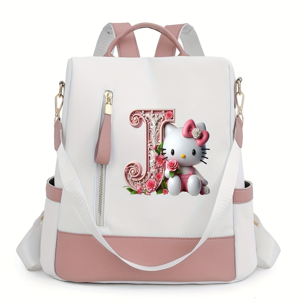 Sanrio Hello Kitty Backpack with Floral Initials - Pastel Pink accents, Spacious School & Travel Bag, Adjustable Shoulder Straps, Zipper Closure Compartments - Cute Sanrio Collectible Gift for Girls &, Cute Backpack, Casual O